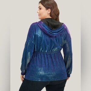 Bloomchic Shimmery Glitter Drawstring Zipper Knot Hooded Coat Size 28